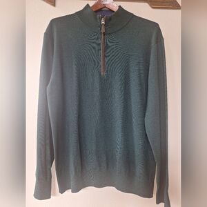 Orvis Quarter Zip Merino Wool Sweater Dark Green classic preppy old money Size M